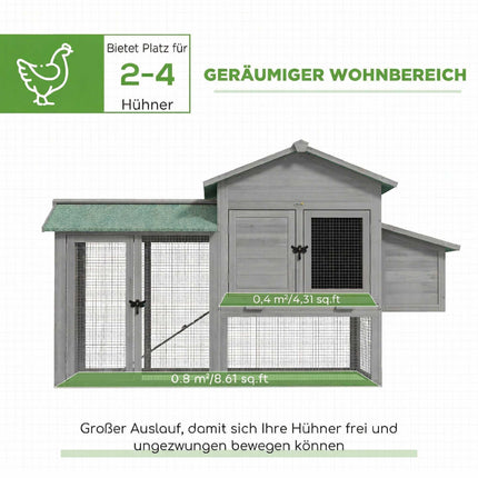 Wooden Chicken Coop with Run and Nesting Box, 168x75x103 cm