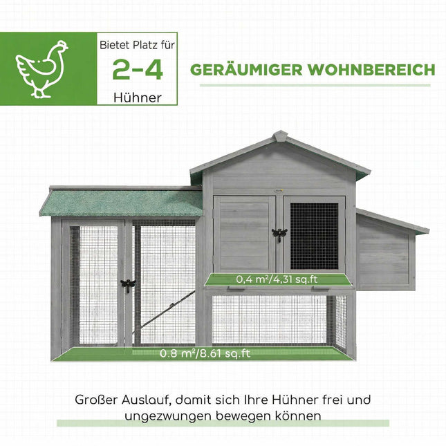 Wooden Chicken Coop with Run and Nesting Box, 168x75x103 cm