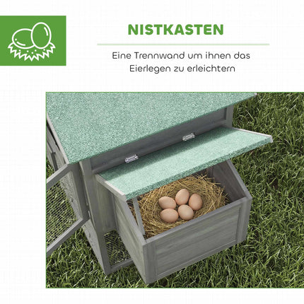 Wooden Chicken Coop with Run and Nesting Box, 168x75x103 cm
