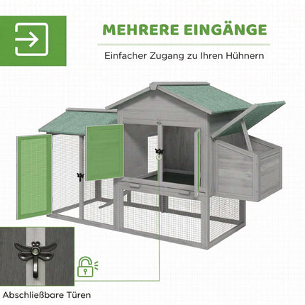 Wooden Chicken Coop with Run and Nesting Box, 168x75x103 cm
