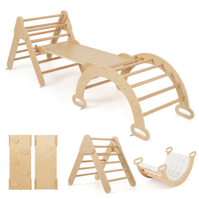 Kletterset aus Holz mit Rutsche und Wendelrampe