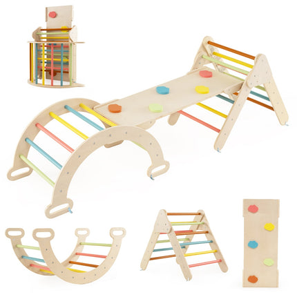 Kletterdreieck-Set aus Holz mit Rutsche & Bogen