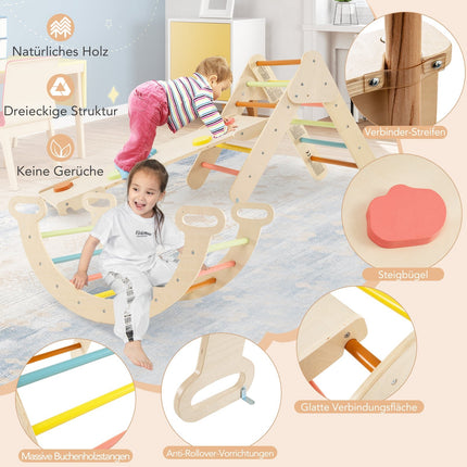 Kletterdreieck-Set aus Holz mit Rutsche & Bogen