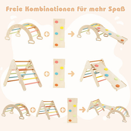 Kletterdreieck-Set aus Holz mit Rutsche & Bogen