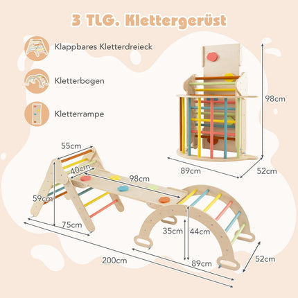 Kletterdreieck-Set aus Holz mit Rutsche & Bogen