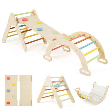 Wooden Climbing Triangle Set with Slide & Arch Ramp