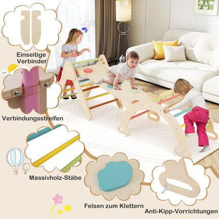 Wooden Climbing Triangle Set with Slide & Arch Ramp