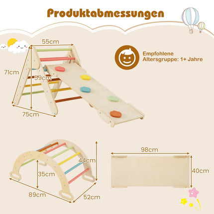 Wooden Climbing Triangle Set with Slide & Arch Ramp