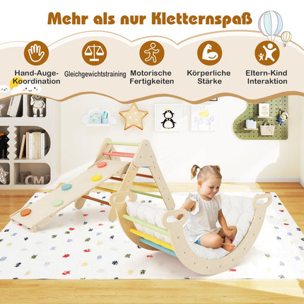 Wooden Climbing Triangle Set with Slide & Arch Ramp