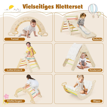 Wooden Climbing Triangle Set with Slide & Arch Ramp