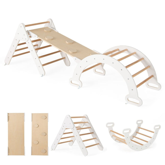 Hölzernes Kletterdreieck-Set mit Rutsche und wendbarer Rampe