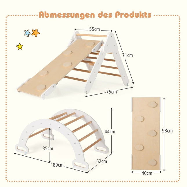 Hölzernes Kletterdreieck-Set mit Rutsche und wendbarer Rampe