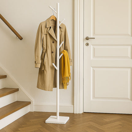 Wooden Coat Rack with 8 Hooks, Freestanding