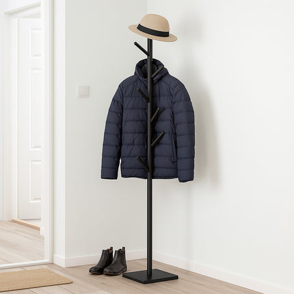 Wooden Coat Rack with 8 Hooks, Freestanding