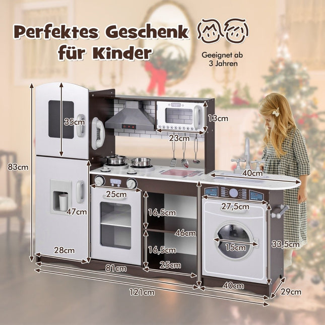 Wooden Corner Play Kitchen with Light & Sound, 7 Accessories