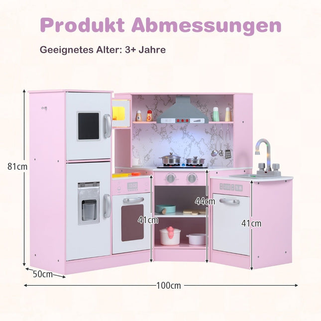 Wooden Corner Play Kitchen with Light, Sound & Accessories