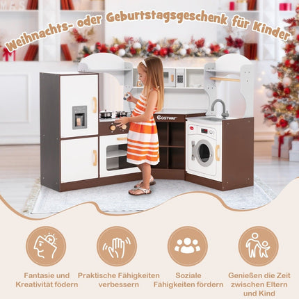 Hölzerne Eckspielküche mit Sound, Lichtern, Eiswürfelbereiter