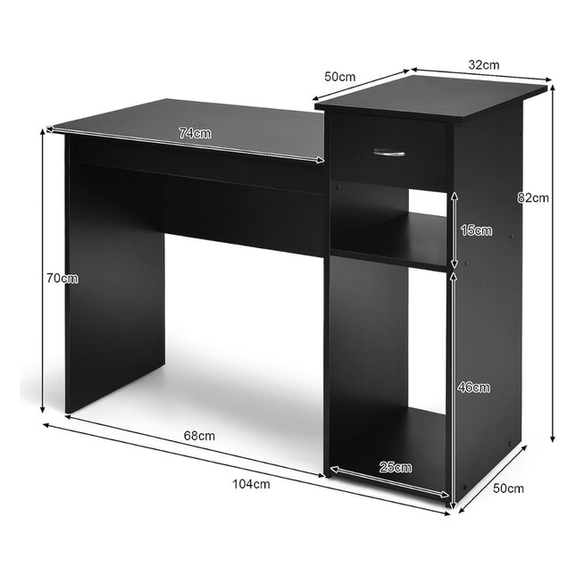 Schreibtisch aus Holz, Computertisch mit Schublade und Ablagen, 104 x 50 x 82 cm, Schwarz
