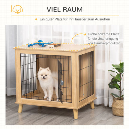 Hundebox aus Holz mit Tischplatte, Naturholzoptik, 81x58,5x76 cm