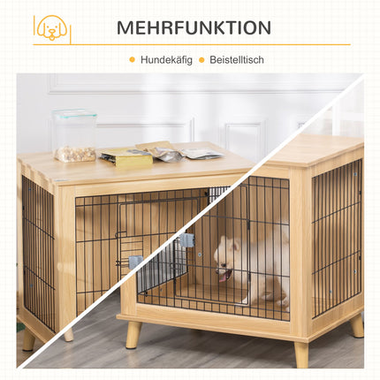 Hundebox aus Holz mit Tischplatte, Naturholzoptik, 81x58,5x76 cm