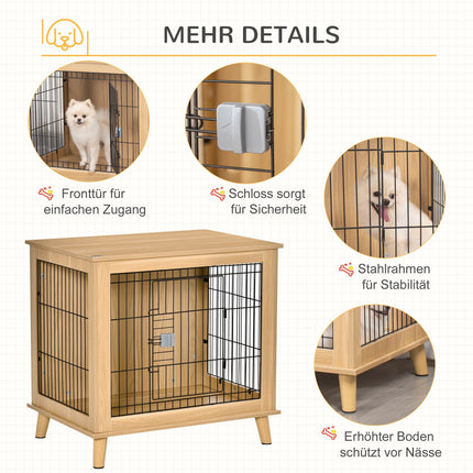 Hundebox aus Holz mit Tischplatte, Naturholzoptik, 81x58,5x76 cm