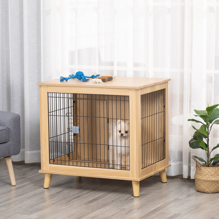 Hundebox aus Holz mit Tischplatte, Naturholzoptik, 81x58,5x76 cm