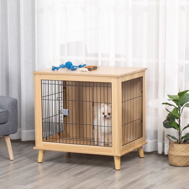 Hundebox aus Holz mit Tischplatte, Naturholzoptik, 81x58,5x76 cm