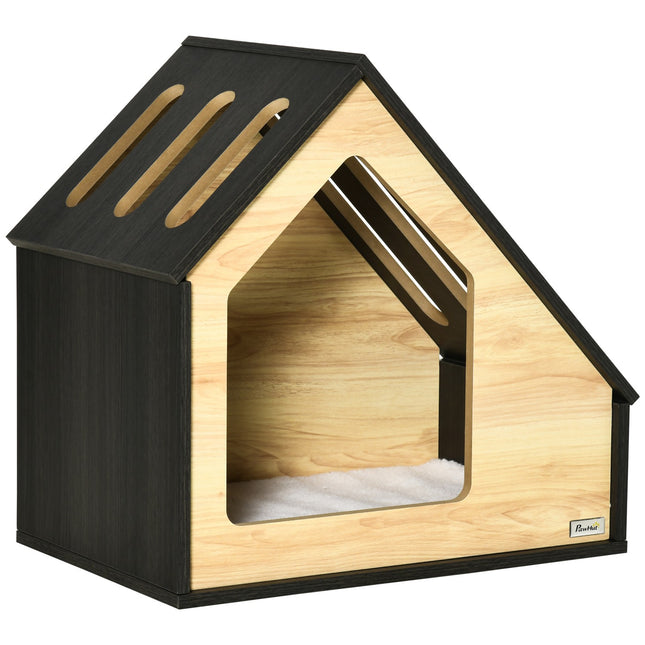 Hundehütte aus Holz mit Kissen, geeignet für kleine Haustiere bis 8 kg