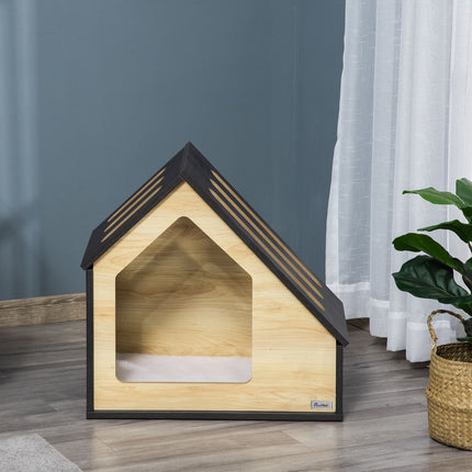 Hundehütte aus Holz mit Kissen, geeignet für kleine Haustiere bis 8 kg