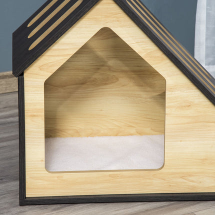 Hundehütte aus Holz mit Kissen, geeignet für kleine Haustiere bis 8 kg