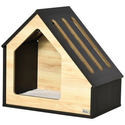 Hundehütte aus Holz mit Kissen, geeignet für kleine Haustiere bis 8 kg