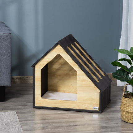Hundehütte aus Holz mit Kissen, geeignet für kleine Haustiere bis 8 kg