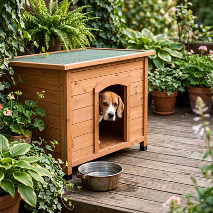 Hundehütte aus Holz, Orange – Wasserdichtes Dach, erhöhter Boden