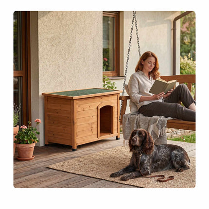 Hundehütte aus Holz, Orange – Wasserdichtes Dach, erhöhter Boden