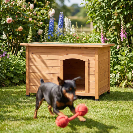 Hundehütte aus Holz, Orange – Wasserdichtes Dach, erhöhter Boden