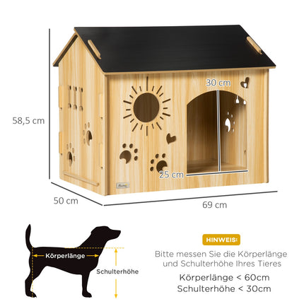 Hundehütte aus Holz mit Dach und Lüftung, klein 69cm