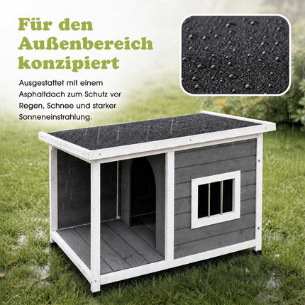 Wooden Doghouse with Veranda & Weatherproof Roof, Grey