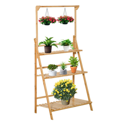 Adjustable Bamboo Plant Stand - Indoor Outdoor Flower Ladder Shelf