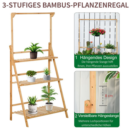 Adjustable Bamboo Plant Stand - Indoor Outdoor Flower Ladder Shelf
