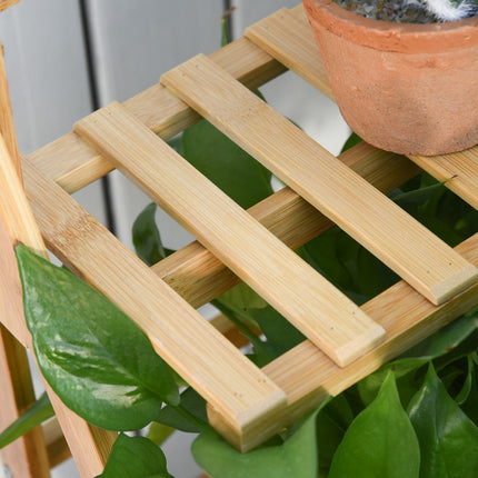 Adjustable Bamboo Plant Stand - Indoor Outdoor Flower Ladder Shelf