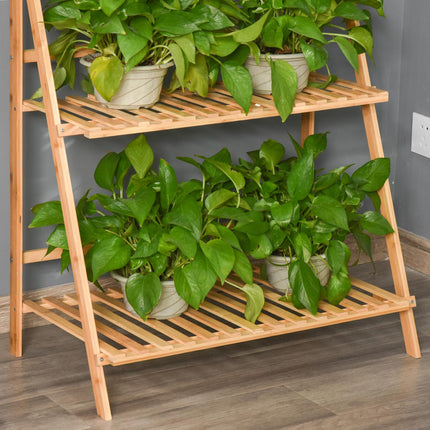 Adjustable Bamboo Plant Stand - Indoor Outdoor Flower Ladder Shelf
