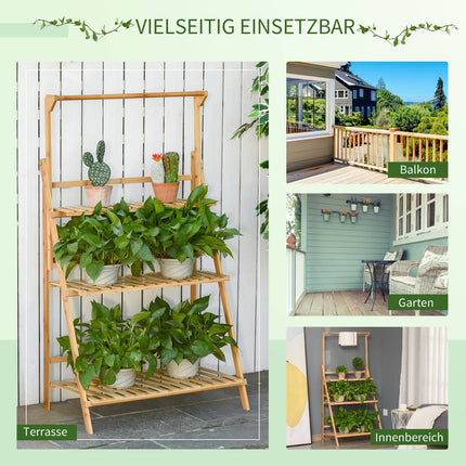 Adjustable Bamboo Plant Stand - Indoor Outdoor Flower Ladder Shelf