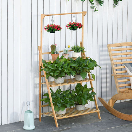 Adjustable Bamboo Plant Stand - Indoor Outdoor Flower Ladder Shelf
