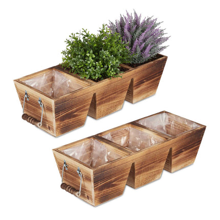 Blumentopf aus Holz mit 3 Fächern