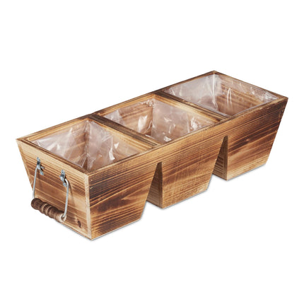 Blumentopf aus Holz mit 3 Fächern