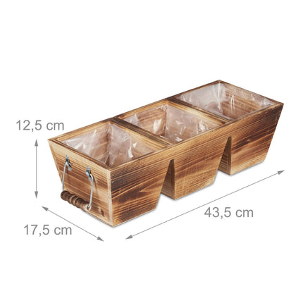 Blumentopf aus Holz mit 3 Fächern