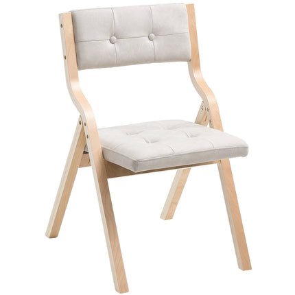 Wooden Folding Chairs, Cushioned, Set of 2, Beige
