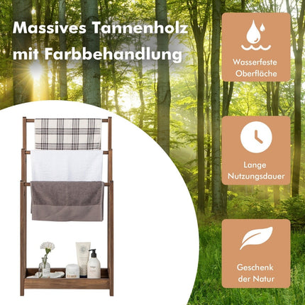 Handtuchhalter freistehend Holz, 3 Etagen mit Ablage, Braun