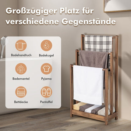 Handtuchhalter freistehend Holz, 3 Etagen mit Ablage, Braun