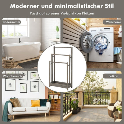 Freistehender Handtuchhalter aus Holz mit 3 Stangen und Ablage